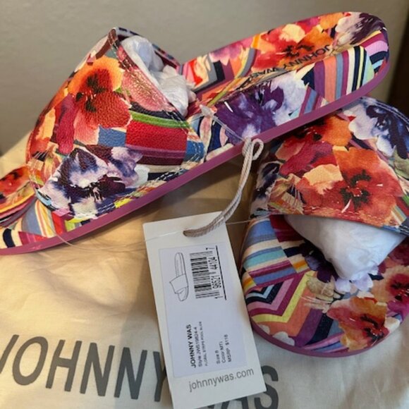 Johnny Was Pool Slide Sandals Bright Floral Stripe - Picture 2 of 2